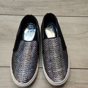 Michael Kors Black and Silver Patterned Slip-Ons